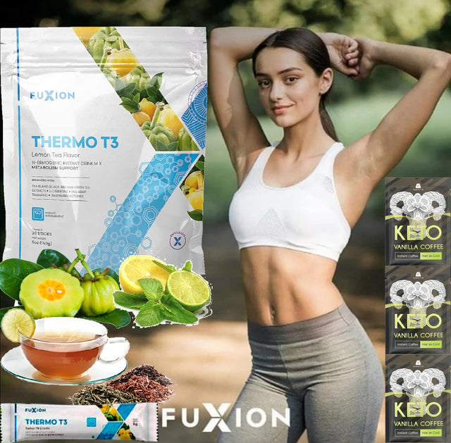 Fuxion Thermo T3-Fat Burner Instant Tea Drink Mix to Generate Energy & Increase Stamina-Thermogenic Effect before Excercise or after Meals,28 Stick W. Bonus 3 Sachets of Omnite Keto MCT