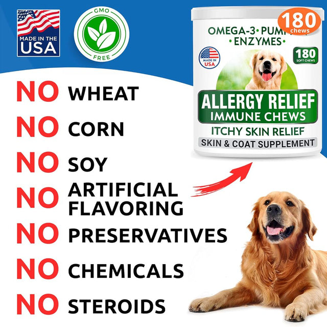 Bark&Spark Allergy Relief Immune Chews, Itchy Skin Relief, for Dogs, Chicken, 180 Soft Chews, 13.9 Oz (369 G)