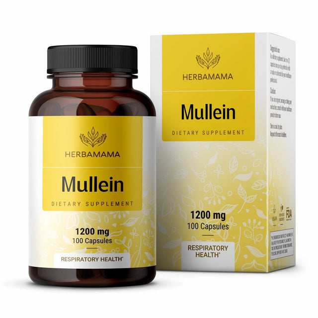 HERBAMAMA Mullein Leaf Extract -100 Veggie Capsules - Respiratory Health and Immune Support