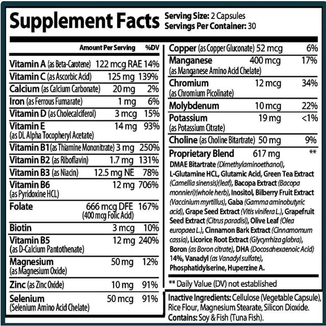 Neurophen Nootropic Brain Booster Supplement - Enhanced Brain Focus, Mental Clarity, Concentration & Memory Support with Bacopa Extract, Phosphatidylserine, Huperzine a - 60 Capsules