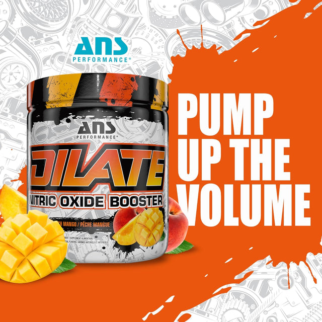 Dilate Pump Preworkout Powder - Dietary Supplement - Maximizes Muscle Growth, Strength Performance - No Stims, Beta-Alanine, Creatine, Glacier Grape - 30 Servings (Peach Mango)