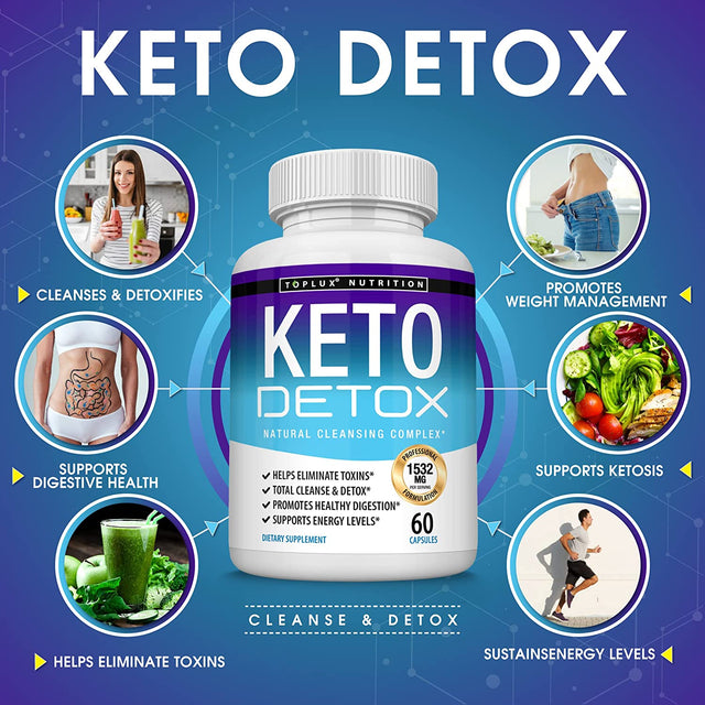 Toplux Keto Detox Pills Advanced Cleansing Extract – 1532 Mg Natural Acai Colon Cleanser Formula Using Ketosis & Ketogenic Diet, Flush Toxins & Excess Waste, for Men Women, 60 Capsules, Supplement