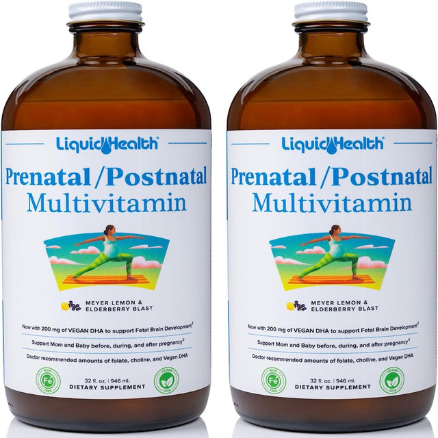 LIQUIDHEALTH Liquid Prenatal and Postnatal Vitamins for Women Vegan Folate Supplement, 32 Fl. Oz 2-Pack