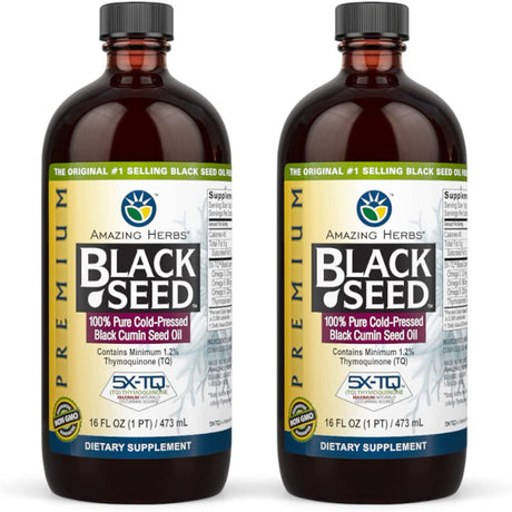 Amazing Herbs Cold-Pressed Black Cumin Seed Oil for Immunity 16Oz (Pack of 2)