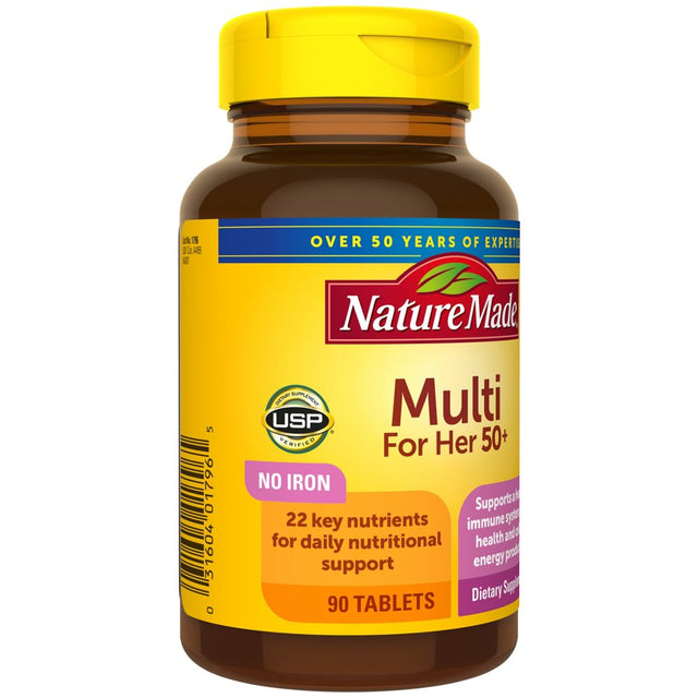 Nature Made Multivitamin for Her 50+ with No Iron Tablets, Women'S Multivitamin, 90 Count