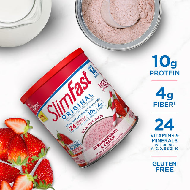 Slimfast Original Meal Replacement Shake Mix Powder, Strawberries & Cream, 12.83Oz, 14 Servings