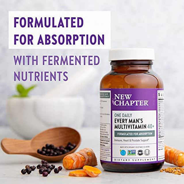 New Chapter Men'S Multivitamin + Immune Support - Every Man'S One Daily 40+, Fermented with Probiotics + Whole Foods + Saw Palmetto + B Vitamins + Vitamin D3 + Organic Non-Gmo Ingredients - 48 Ct