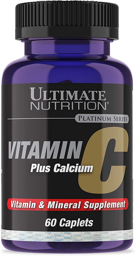 Ultimate Nutrition Vitamin C plus Calcium Daily Multivitamin (826Mg Vitamin C, 94Mg Calcium) Non-Gmo Gentle Antioxidant Supplement (60 Caplets)