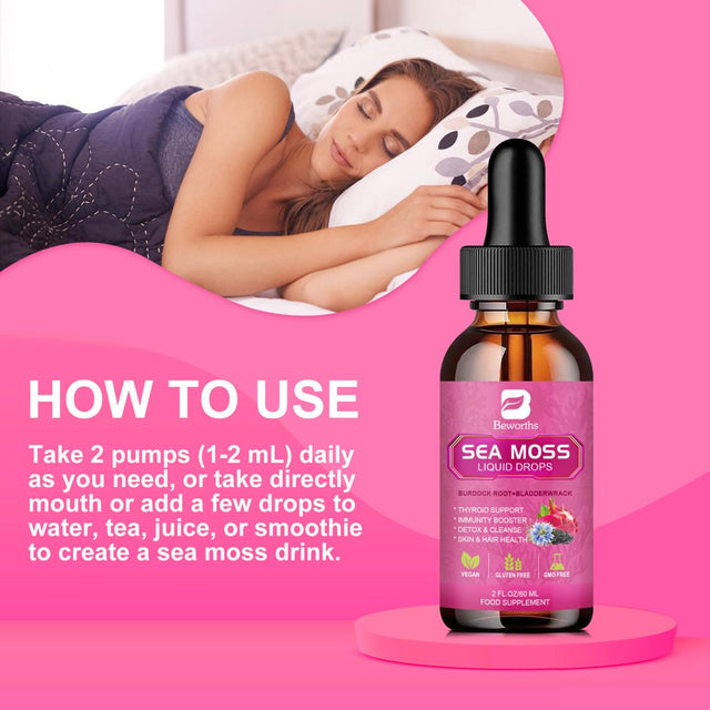 Beworths 3000Mg Sea Moss Liquid Drops - Black Seed Oil & Irish Sea Moss Gel with Burdock Root Bladderwrack, Elderberry - Immunity Booster, Digestive Health - 60Ml