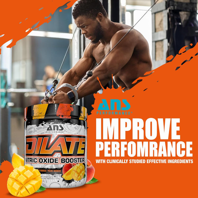 Dilate Pump Preworkout Powder - Dietary Supplement - Maximizes Muscle Growth, Strength Performance - No Stims, Beta-Alanine, Creatine, Glacier Grape - 30 Servings (Peach Mango)