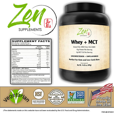 Whey Protein + MCT Powder & 15G Protein per Serving - Keto Protein with 2G Net Carbs – Low Carb Meal Replacement Food 409G-Powder