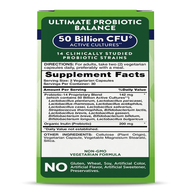 Probiotic 50 Billion CFU | 200Mg Prebiotics | 60 Capsules | Vegetarian, Non GMO & Gluten Free Supplement for Men and Women | Supports Digestive Balance | by Nature'S Truth