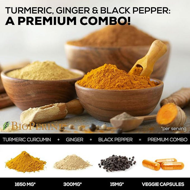 Turmeric Curcumin with Bioperine & Ginger 95% Standardized Curcuminoids 1950Mg - Black Pepper for Max Absorption, Natural Joint Support, Nature'S Tumeric Extract Supplement, Vegan - 240 Capsules