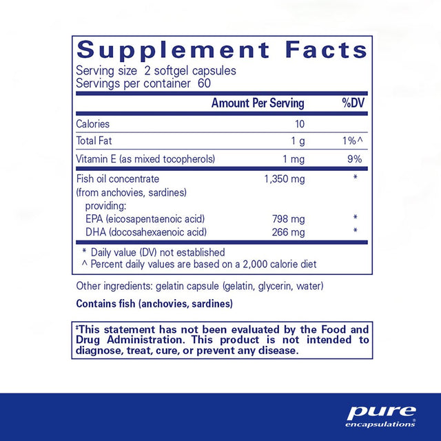 Pure Encapsulations - EPA Ultimate - Eco-Friendly Supercritical CO2 Extracted EPA Fish Oil Concentrate - 120 Softgel Capsules