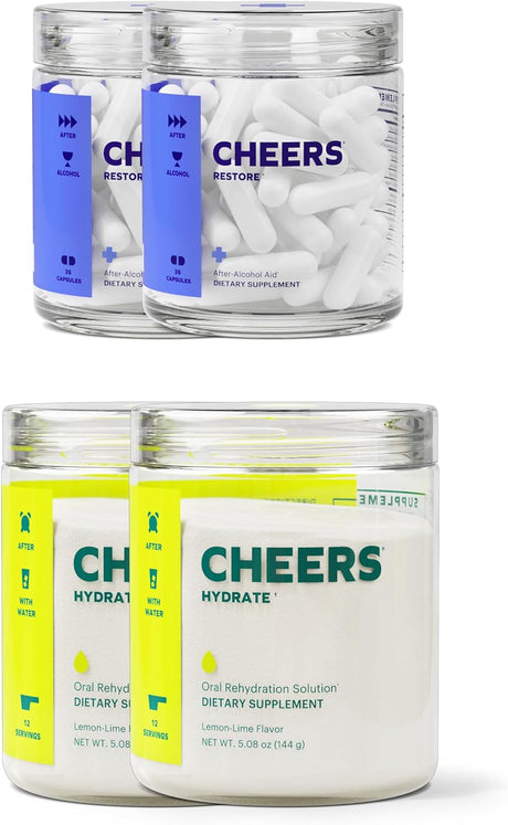 Cheers Classic Combo | Restore + Hydrate | Rehydrate & Feel Better after Drinking | DHM, L-Cysteine, B-Vitamins, Electrolytes | 12 Doses Each | Liver Support | Electrolyte Supplements