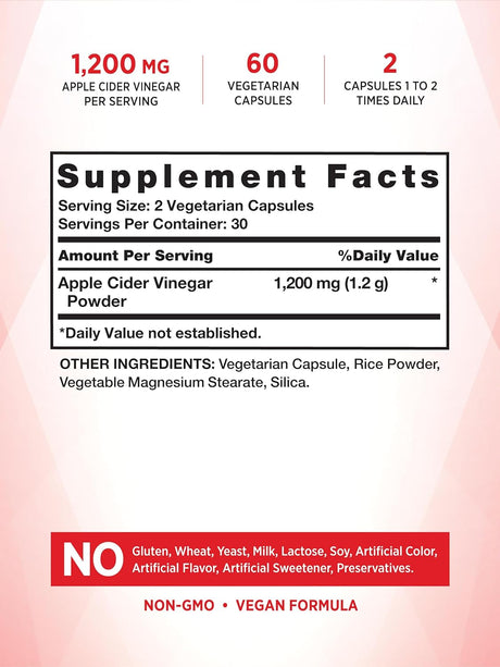 Nature'S Truth Apple Cider Vinegar Capsules | 1200Mg | 60 Veggie Pills | Extra Strength | Vegan, Non-Gmo and Gluten Free Supplement