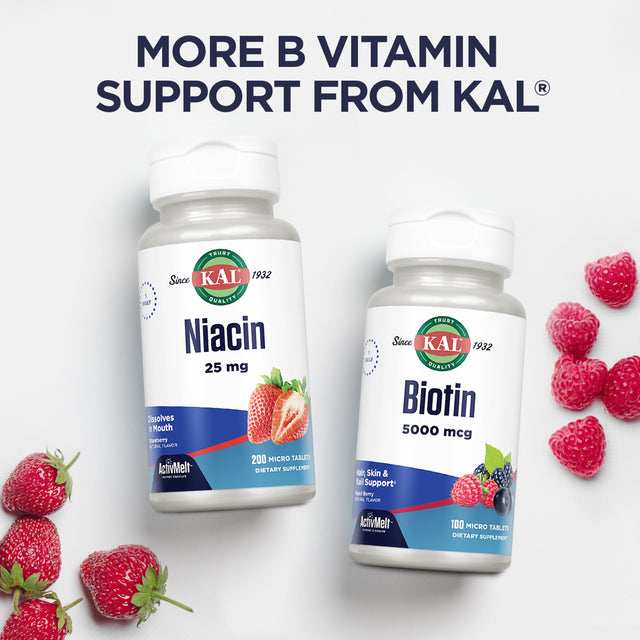 KAL B-6, B-12 Methyl Folate Activmelt | Healthy Heart & Energy Support | Natural Mixed Berry Flavor | Active, Coenzyme Forms | 60 Micro Tablets