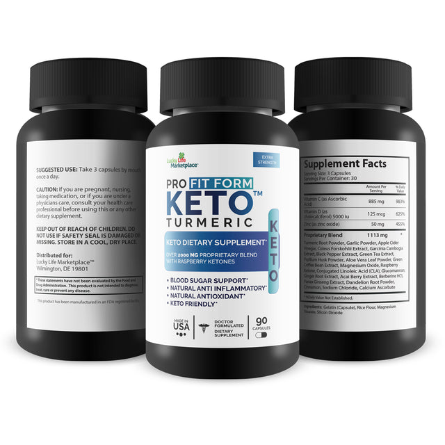 Pro Fit Form Keto Turmeric - Support Reduced Inflammation - Aid Balanced Blood Sugar - Immune Health Support with Vitamin C, D, Zinc & More - Keto Friendly - Keto Pills - 90 Count