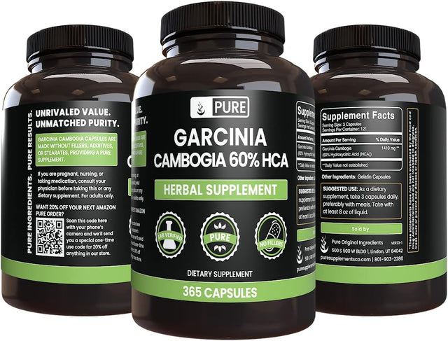 Pure Original Ingredients Garcinia Cambogia, No Magnesium or Rice Fillers, Always Pure, Lab Verified (365 Count)