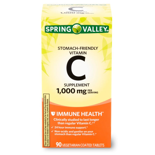 Spring Valley Stomach-Friendly Vitamin C Supplement, 1,000 Mg, 90 Tablets