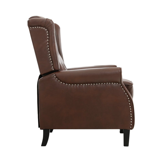 MERITLIFE Leather Push Back Recliner Chairs with Thick Seat, Nailhead Accents, Button-Meritlife Tufted Leather Wing Recliner, Easy Assembly (Brown)