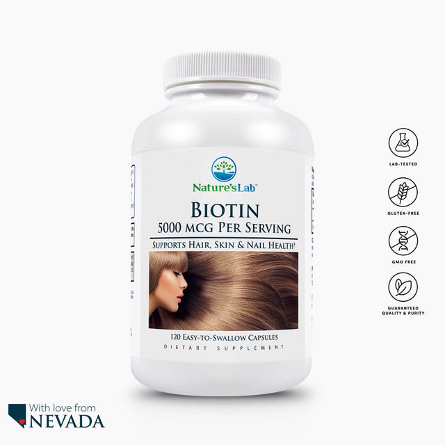 Nature'S Lab Biotin 5000 Mcg - 120 Capsules (4 Month Supply) - Promotes Healthy Hair, Skin & Nails