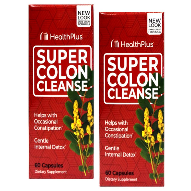 2 Pack Health plus Super Colon Cleanse Psyllium with Herbs, 60 Capsules Each