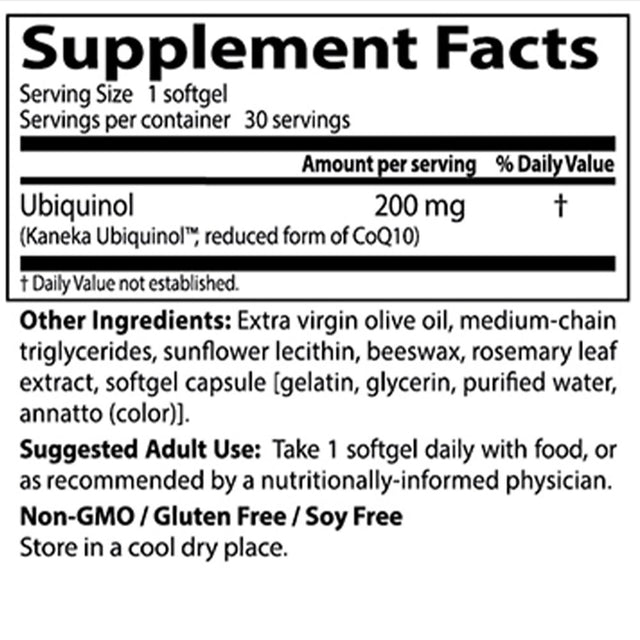 Doctor'S Best Ubiquinol Featuring Kaneka Qh, Non-Gmo, Gluten Free, Soy Free, Heart Health, 200 Mg, 30 Softgels