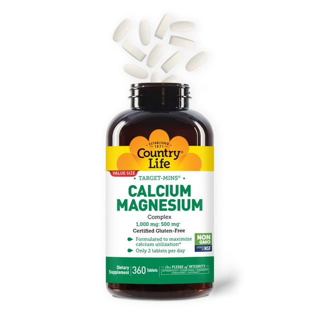 Country Life Target-Mins, Calcium-Magnesium Complex, 1,000 Mg , 360 Tablets (500 Mg per Tablet)