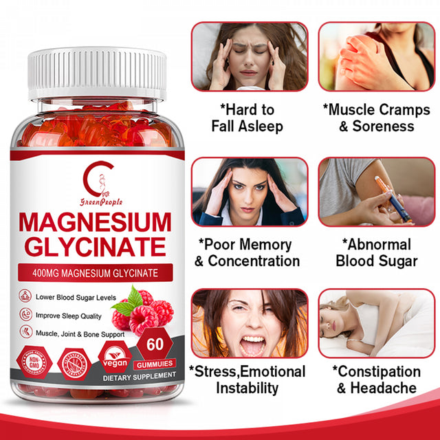 GPGP Magnesium Glycinate Gummies 400Mg - Best Magnesium Potassium Supplement with Vitamin D, B6, Coq10 for Relax, Sleep & Heart Health - 60 Raspberry Gummies