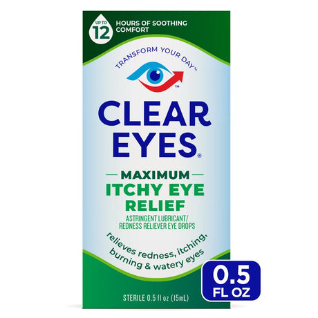 Clear Eyes Maximum Itchy Eye Relief Lubricant Eye Drops, 0.5 Fl Oz