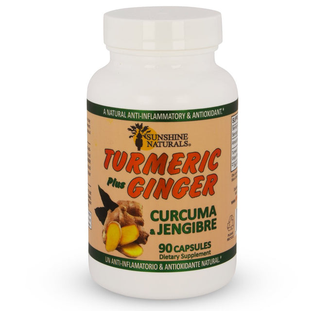 Sunshine Naturals Turmeric Curcumin plus Ginger, anti Inflammatory Pills Dietary Supplements - 90 Capsules