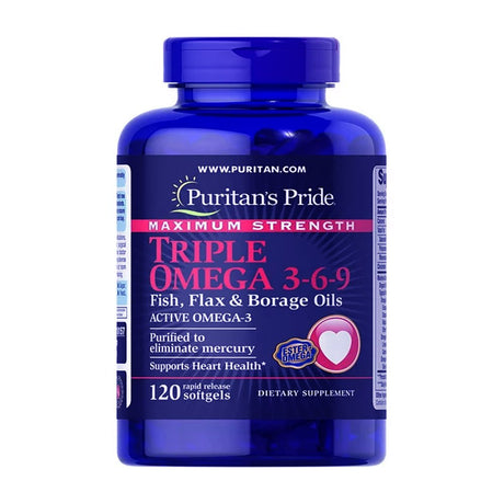 Puritans Pride Triple Omega 3-6-9 Fish, Flax & Borage Oils, 120 Count