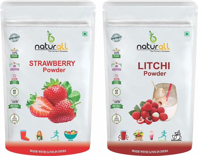 Fruit Pack of 2 Litchi Powder, Strawberry Powder (100 GM Each) Combo Pack - 200 GM by B Naturall