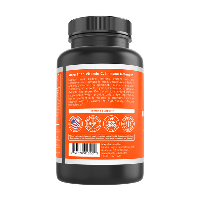 Ultra Immune Boost Capsules with Vitamin C, Zinc, Elderberry, Vitamin D, Lysine, Echinacea, and Mushroom Extracts for Immune Support- Powerful Antioxidants -60 Veggie Caps