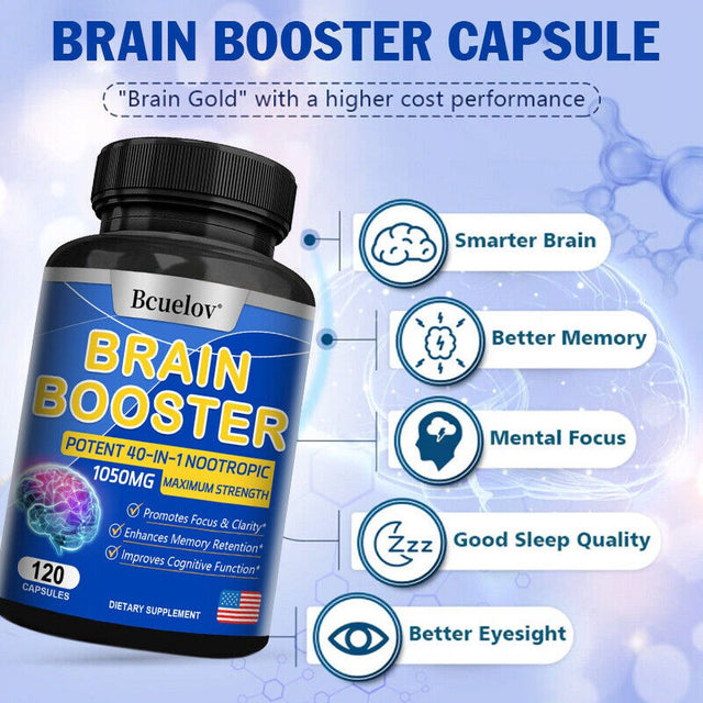 Brain Supplements & Nootropics - Memory Focus Mental Concentration Booster - 120 Capsules