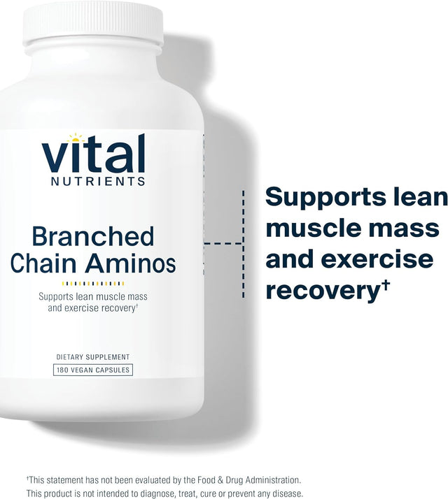 Vital Nutrients - Branched Chain Aminos - Blend of L-Leucine, L-Isoleucine, L-Valine, and L-Lysine Hcl Amino Acids - 180 Vegetarian Capsules per Bottle