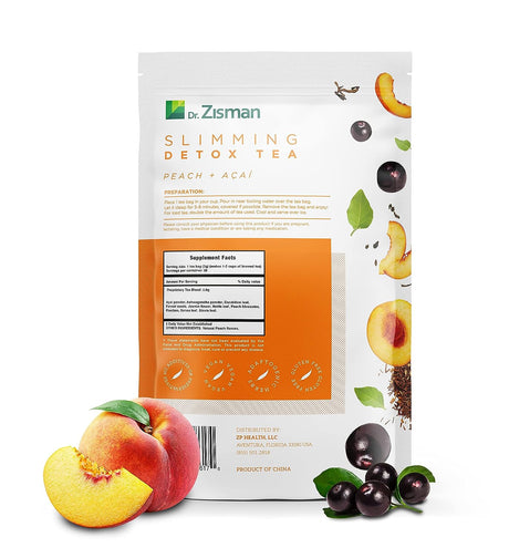 Dr. Zisman ZT Slimming - Peach and Acai Skinny Boost and Detox Tea Blend with Ashwagandha, Rooibos and Acai - 28 Day Accelerate Metabolism Naturally Hormone Balance (28 Tea Bags)