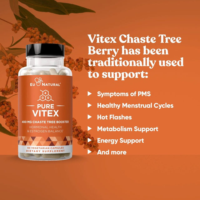 Vitex Pure 400 Mg Chasteberry – Natural PMS Support, Balance Hormones, Regulate Cycle, Promote Skin Health – Full-Spectrum & Standardized – 60 Vegan Soft Capsules