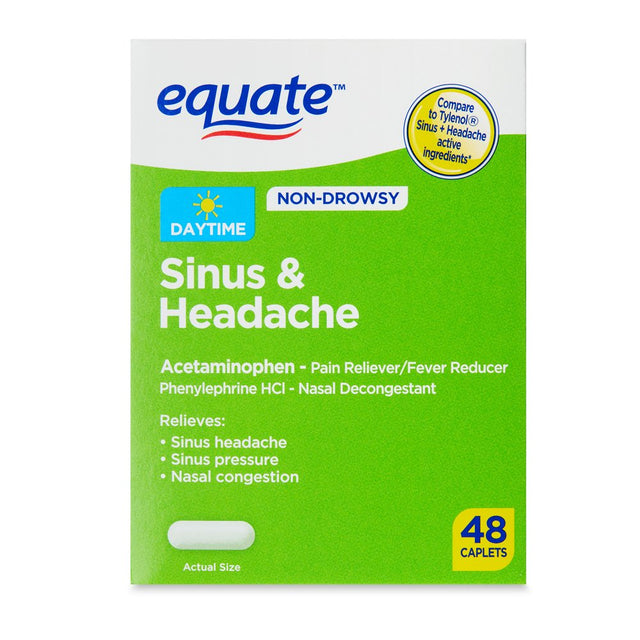 Equate Daytime Non-Drowsy Sinus & Headache Caplets, 48 Count