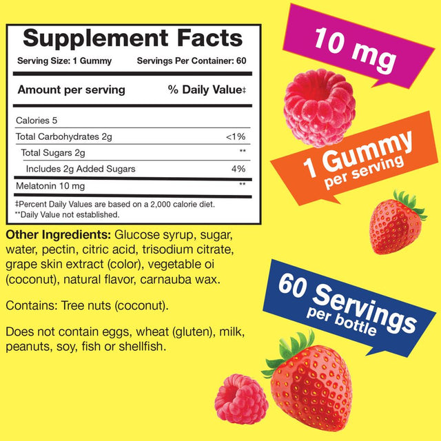 Wellyeah Melatonin 10Mg Gummies - 2 Month Supply - Natural Berry Flavor, Drug-Free Gummy Supplement - Gluten and Gelatin Free, Vegetarian - 60 Gummies