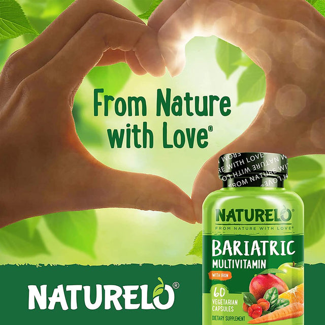 NATURELO Bariatric Multivitamin - One Daily with Iron - Supplement for Post Gastric Bypass Surgery Patients - Natural Whole Food Nutrition - 60 Veggie Capsules