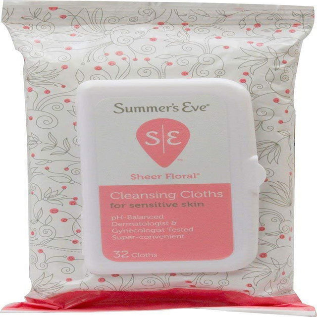 Summer'S Eve Cleansing Cloths for Sensitive Skin, Sheer Floral 32 Ea Pack of 6