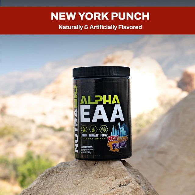 Nutrabio Alpha EAA Hydration and Recovery Supplement - Full Spectrum EAA BCAA Matrix with Electrolytes, Nootropics, Coconut Water - Recovery, Energy, Focus, and Hydration Supplement - New York Punch