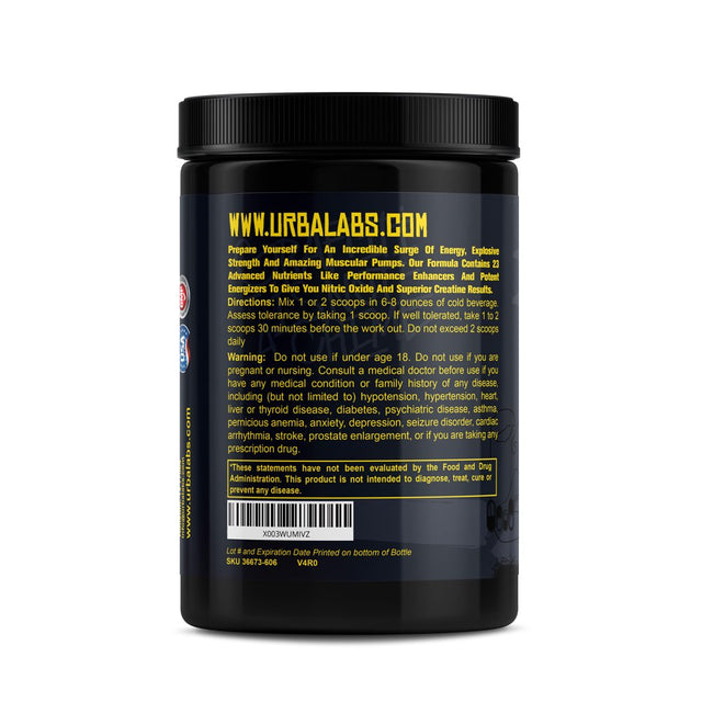 Urbalabs Superstrong Extreme Pre Workout Powder Pump up Beta Alanine, L-Taurine, Caffeine Extreme Energy & Focus, Nitric Oxide & Citrulline for Ultra Pump Wicked Watermelon