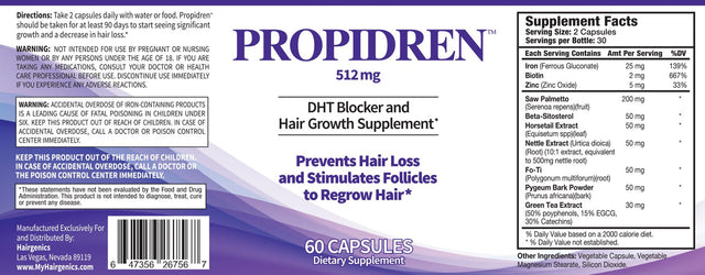 Hairgenics Propidren DHT Blocker & Hair Growth Supplement