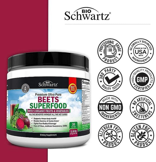 Beet Root Powder - Beets Superfood Supplement with Vitamin C plus Organic Antioxidant Rich Red Fruits and Vegetables - Boosts Stamina and Natural Energy Levels - 30 Servings - Packaging May Vary