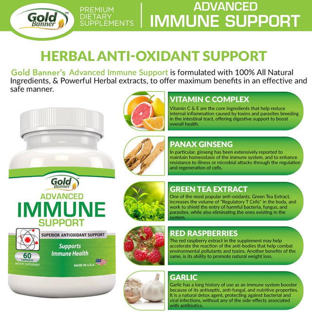 Gold Banner Immune Support Supplement - Advanced Formula Boosts Your Immune System with Red Raspberry, Pomegranate, Pine Bark, Grape Seed and Green Extracts High in Polyphenols!