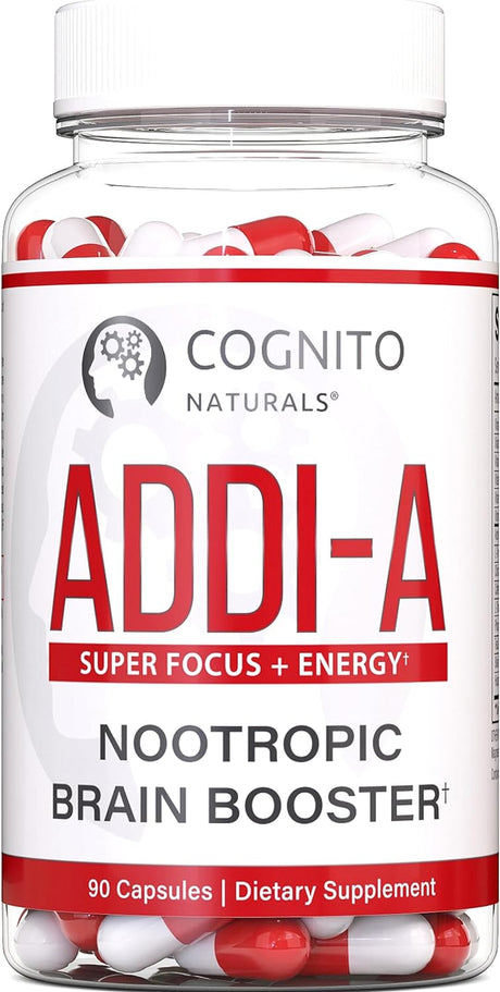 ADDI-A Super Focus + Energy, No.1 Natural Brain Booster for College Students & Professionals, Nootropics: L Tyrosine L Carnitine Citicoline Caffeine L Theanine Teacrine, Premium Nootropic [90Ct]