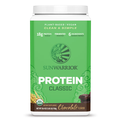 Sunwarrior Chocolate Protein Classic plus with BCAA | Organic Vegan Protein Powder, Chocolate, 750G